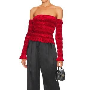 Norma Kamali Ruched Elastic Tube Top Detached Sleeves Red Tango Small NWT